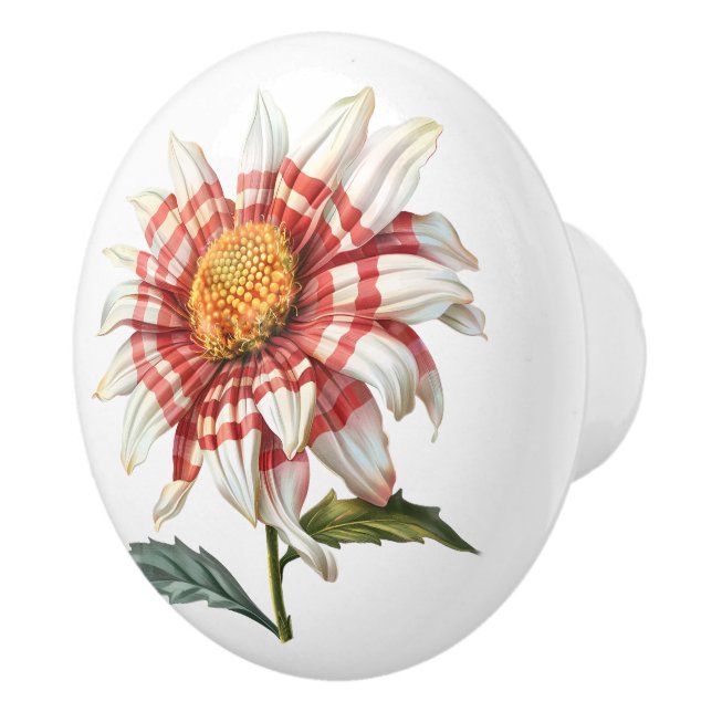 Bouton De Porte En Céramique Pavot En En vichy Blanc Rouge (Droite)