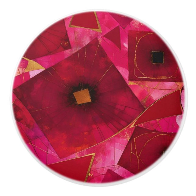 Bouton De Porte En Céramique Pavot rose rouge (Devant)