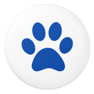 Bouton De Porte En Céramique Pawprint foncé d'empreinte de patte de bleu marin