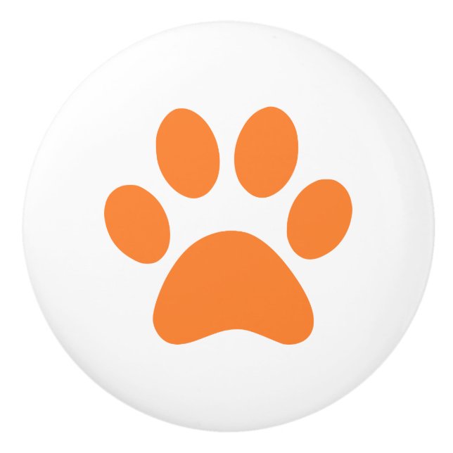 Bouton De Porte En Céramique Pawprint orange d'empreinte de patte (Devant)
