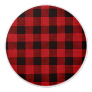 Bouton De Porte En Céramique Pays rouge et noir plaid