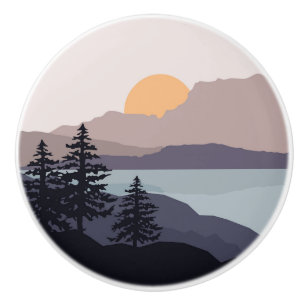 Bouton De Porte En Céramique Paysage coloré du lac de montagne