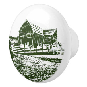 Bouton De Porte En Céramique Paysage rural maison de ferme de style coupe