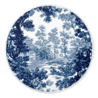 Paysage vintage du chalet Toile-Bleu & Blanc