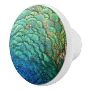 Bouton De Porte En Céramique Peacock Plumes I Colorful Abstrait Nature Design
