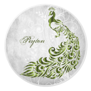 Bouton De Porte En Céramique Peacock Vert Tirage céramique personnalisée