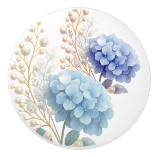 Bouton De Porte En Céramique Pearl Blush Powder Blue Hydrangea Aquarelle
