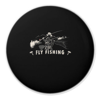 Bouton De Porte En Céramique Pêcheur-cadeau de pêche à la truite Brown