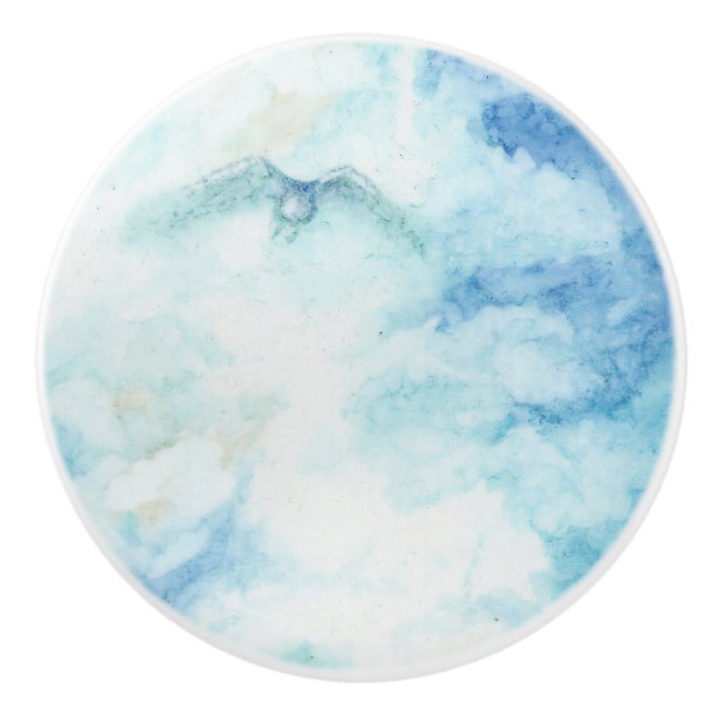 Bouton De Porte En Céramique Peinture Ciel bleu et blanc (Devant)