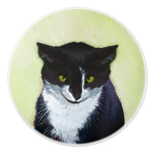 Bouton De Porte En Céramique Peinture de chat Tuxedo - Cute Original Cat Art