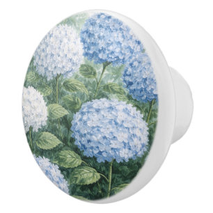 Bouton De Porte En Céramique Peinture de Fleur d'Hortensia Bleu