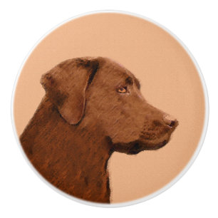 Bouton De Porte En Céramique Peinture Labrador Retriever (Chocolat) - Art Canin