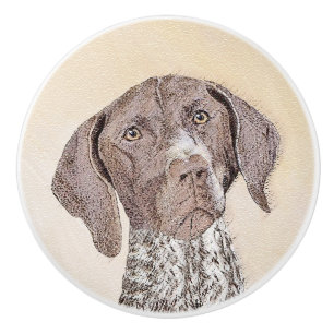 Bouton De Porte En Céramique Peinture pointeur germanique à pois court - Chien 
