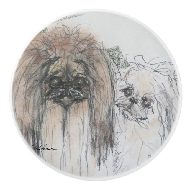 Bouton De Porte En Céramique Pekingese (Devant)