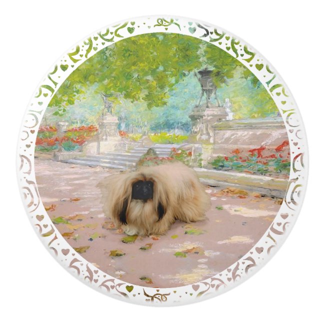 Bouton De Porte En Céramique Pekingese (Devant)