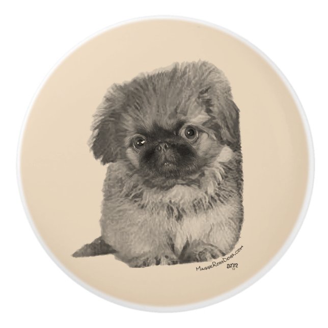 Bouton De Porte En Céramique Pekingese (Devant)