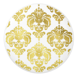 Bouton De Porte En Céramique Penderie élégante en damassé or et blanc pour cham