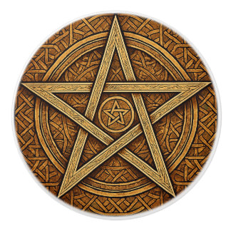 Bouton De Porte En Céramique Pentacle ocre