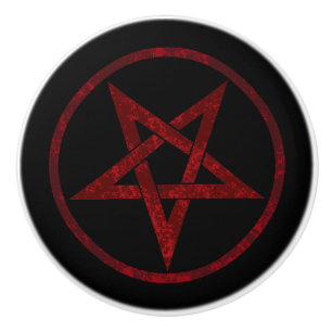 Bouton De Porte En Céramique Pentagramme du Diable Rouge