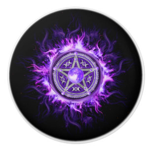 Bouton De Porte En Céramique Pentagramme mauve-lune