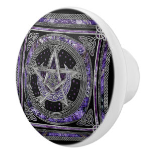 Bouton De Porte En Céramique Pentagramme Triskelion Amethyst Moon