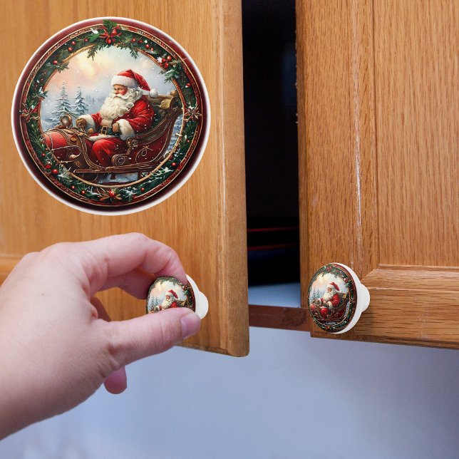 Bouton De Porte En Céramique Père Noël dans son traîneau (Créateur téléchargé)