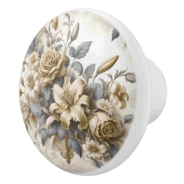 Bouton De Porte En Céramique Perfection florale Jaune antique (Droite)