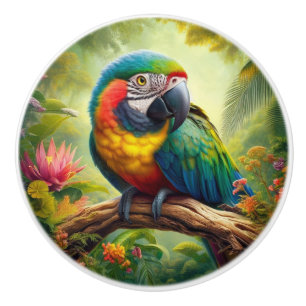Bouton De Porte En Céramique Perroquets colorés Tropical