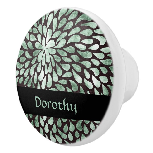 Bouton De Porte En Céramique Pétales vert dégradé sur noir (Droite)