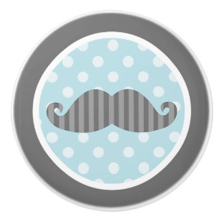 Bouton De Porte En Céramique Petit bleu et gris de moustache d'homme