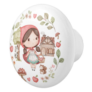 Bouton De Porte En Céramique Petit Chaperon Rouge Mignon Fantaisiste