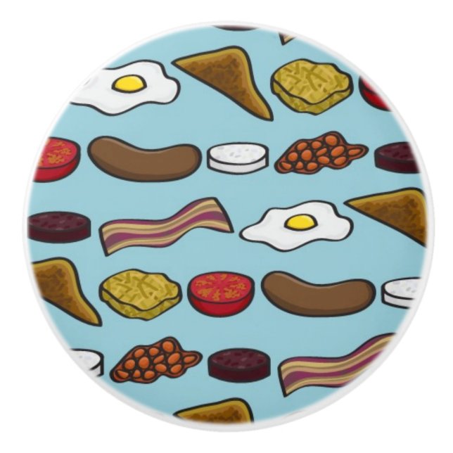 Bouton De Porte En Céramique Petit déjeuner frit (Devant)