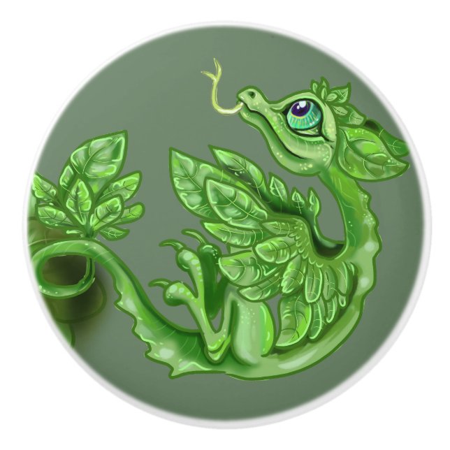 Bouton De Porte En Céramique Petit dragon de Basil Herb (Devant)