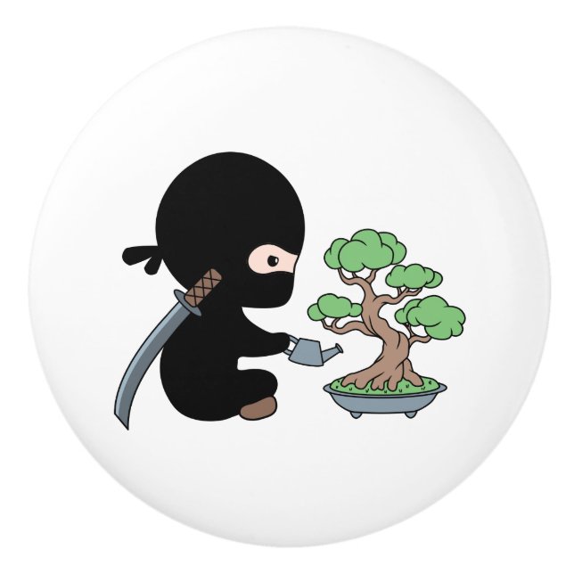 Bouton De Porte En Céramique Petit Ninja arrosage Bonsai Tree (Devant)