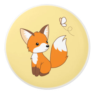Bouton De Porte En Céramique Petit papillon de observation mignon de Fox