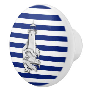 Bouton De Porte En Céramique Phare Chrome sur les rayures de marine nautique Im