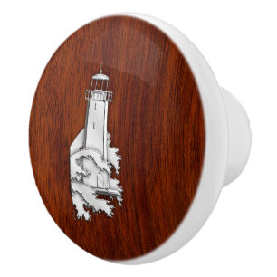 Bouton De Porte En Céramique Phare Chrome sur Mahogany Grain Imprimer