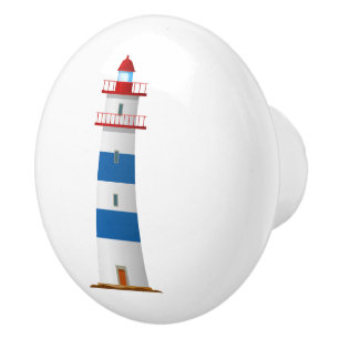 Bouton De Porte En Céramique Phare Nautique Rouge Blanc Bleu