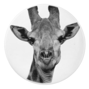 Bouton De Porte En Céramique Photo de girafe noir et blanc