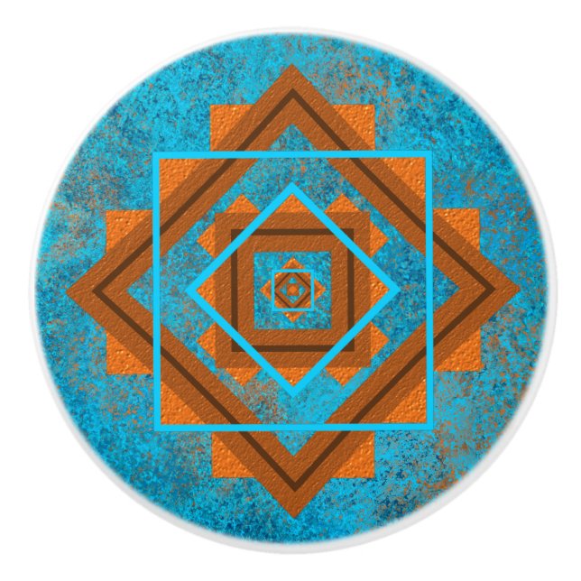 Bouton De Porte En Céramique Pics Turquoise géométrique du sud-ouest (Devant)