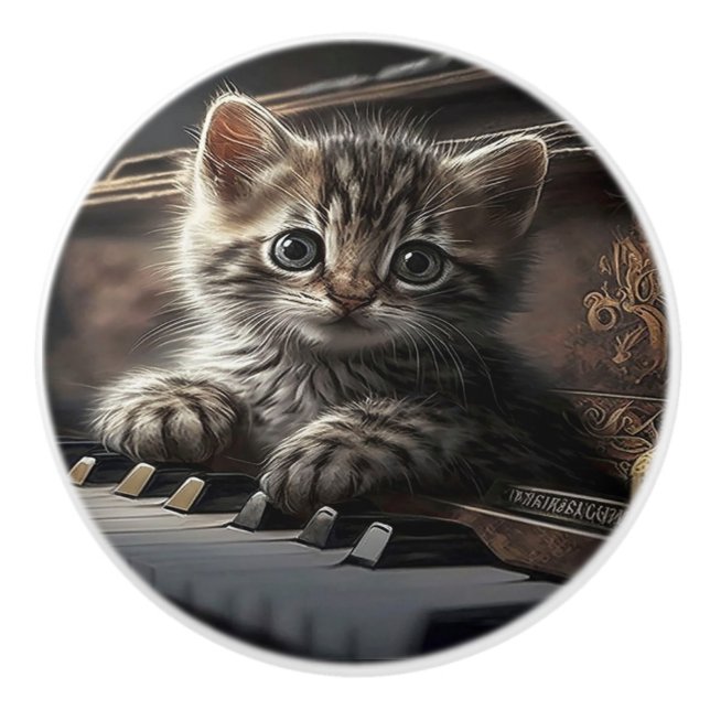 Bouton De Porte En Céramique Pièce musicale Meow (Devant)