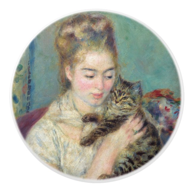 Bouton De Porte En Céramique Pierre-Auguste Renoir - Femme avec chat (Devant)