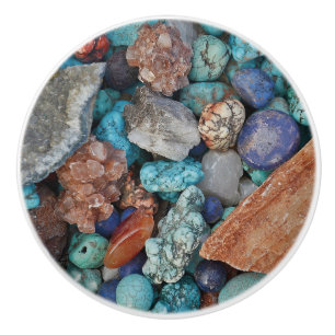 Bouton De Porte En Céramique Pierre colorée roche naturelle gris bleu brun