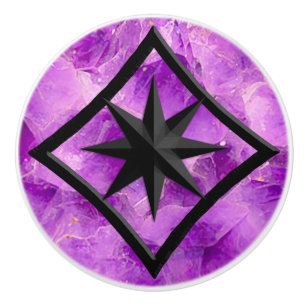 Bouton De Porte En Céramique Pierre de Gem, Améthyste et Ornement en Onyx Noir