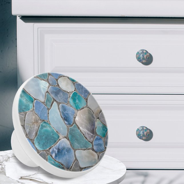 Bouton De Porte En Céramique Pierre de lune, marbre et argent - Cellules de mos (Créateur téléchargé)