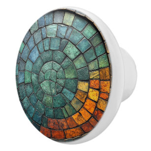 Bouton De Porte En Céramique Pierre Motif en bleu turquoise jaune rouge