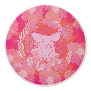Bouton De Porte En Céramique pig,flower of life, blue, mandala,zen,chakra,patt