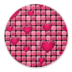 Bouton De Porte En Céramique Pile rose avec des coeurs