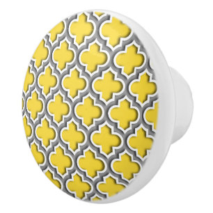 Bouton De Porte En Céramique Pineapple Dk Gray White Moroccan Quatrefoil #5DS