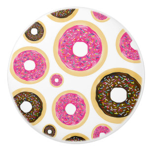 Bouton De Porte En Céramique Pink & Brown Sprinkt Donuts Moderne Amusant mignon
